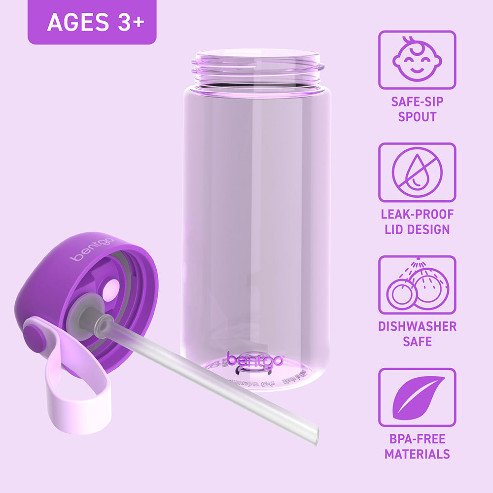 Bentgo® Kids Water Bottle  - Purple | Safe-Sip Spout, Leak-Proof Lid, Dishwasher Safe, And Made With BPA-Free Materials