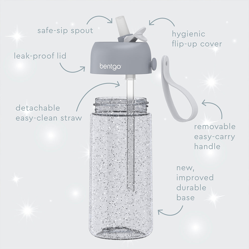 Bentgo® Kids Water Bottle - Silver Glitter | Packed With Features Including A Safe-Sip Spout And Leak-Proof Lid