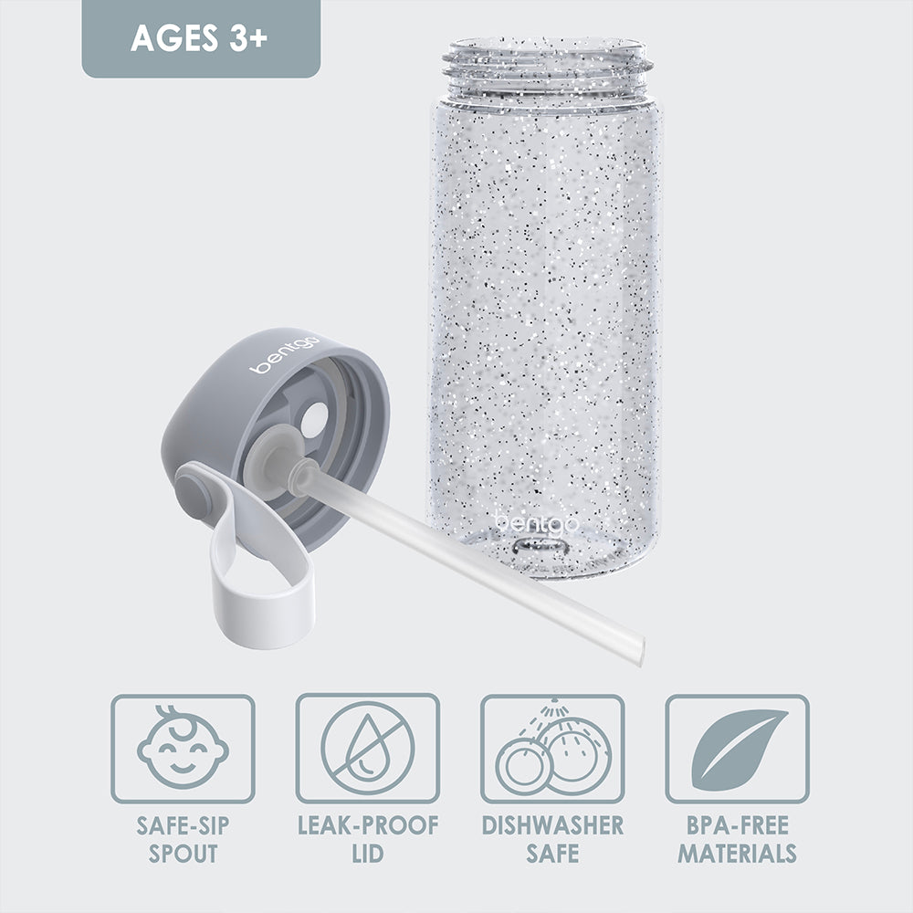 Bentgo® Kids Water Bottle - Silver Glitter | Water Bottle With A Safe-Sip Spout And Made With BPA-Free Materials