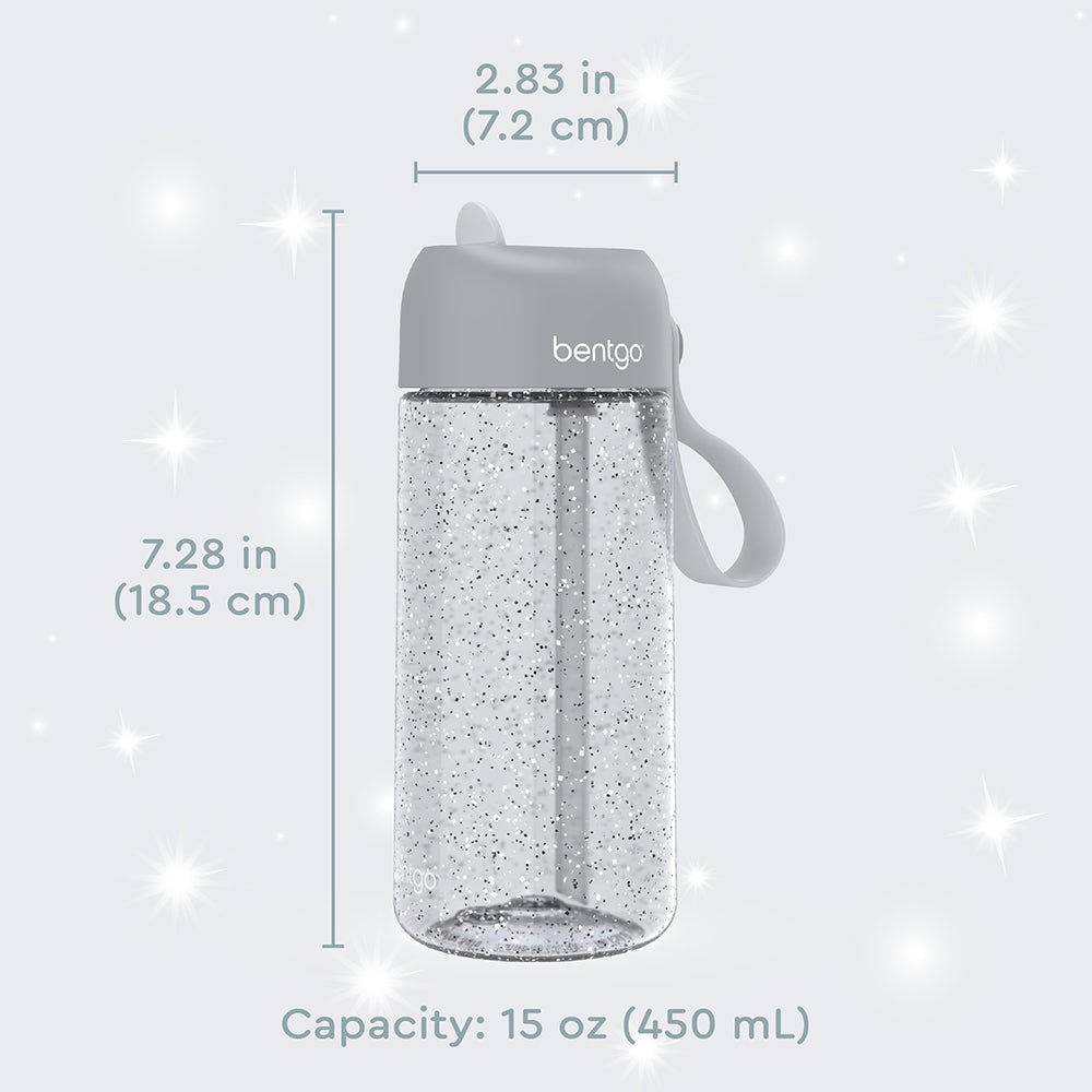 Bentgo® Kids Water Bottle  - Silver Glitter | Dimensions + What’s In The Box