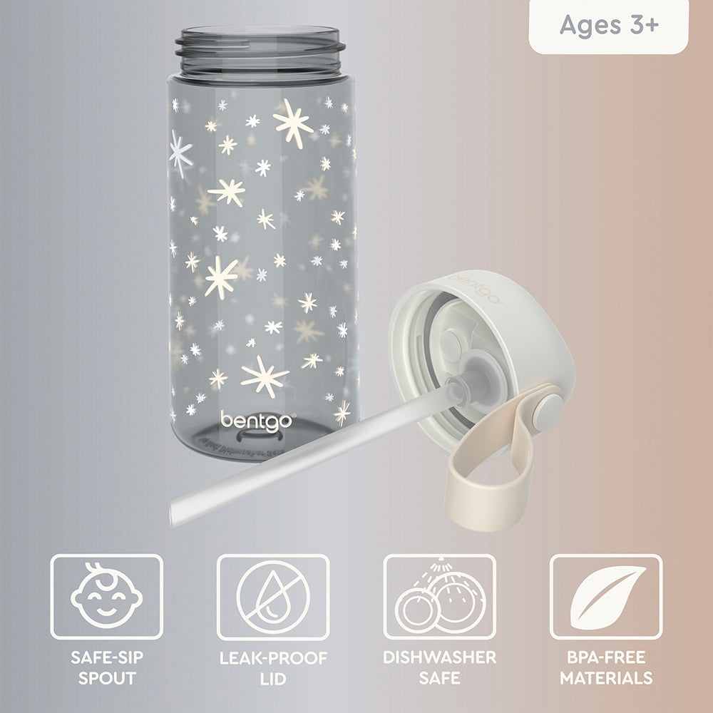 Bentgo® Kids Whimsy & Wonder Prints Water Bottle - Starry Sprinkle | Water Bottle With A Safe-Sip Spout And Made With BPA-Free Materials