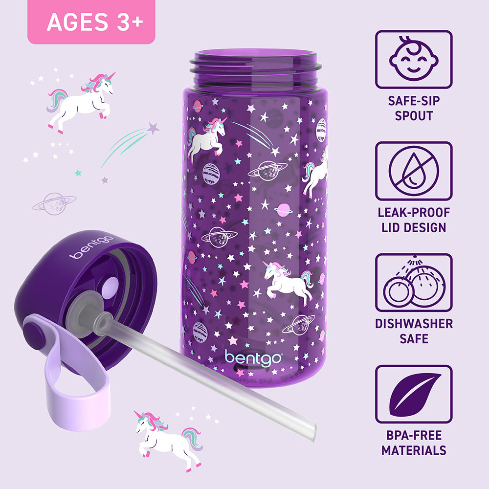 Bentgo® Kids Water Bottle  - Unicorn | Safe-Sip Spout, Leak-Proof Lid, Dishwasher Safe, And Made With BPA-Free Materials