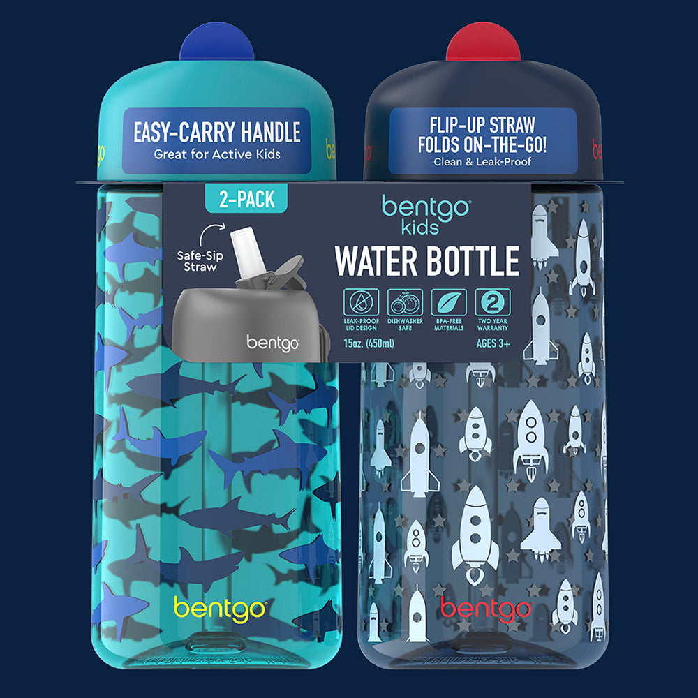 Bentgo® Kids Prints Water Bottle (2-Pack) - Rocket/Shark | Build Your Bentgo Set