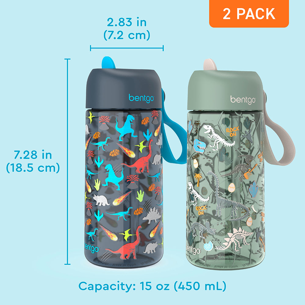 Bentgo® Kids Prints Water Bottle (2-Pack) - Dinosaur/Dino Fossils | Build Your Bentgo Set