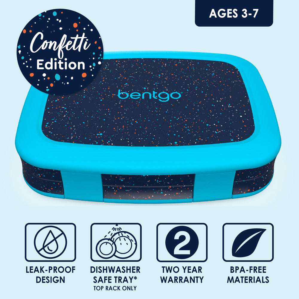 Abyss Blue Speckle Confetti | Bentgo Kids Prints Lunch Box - Abyss Blue Speckle Confetti | Leak-Proof Lunch Box Design Made With BPA-Free Materials