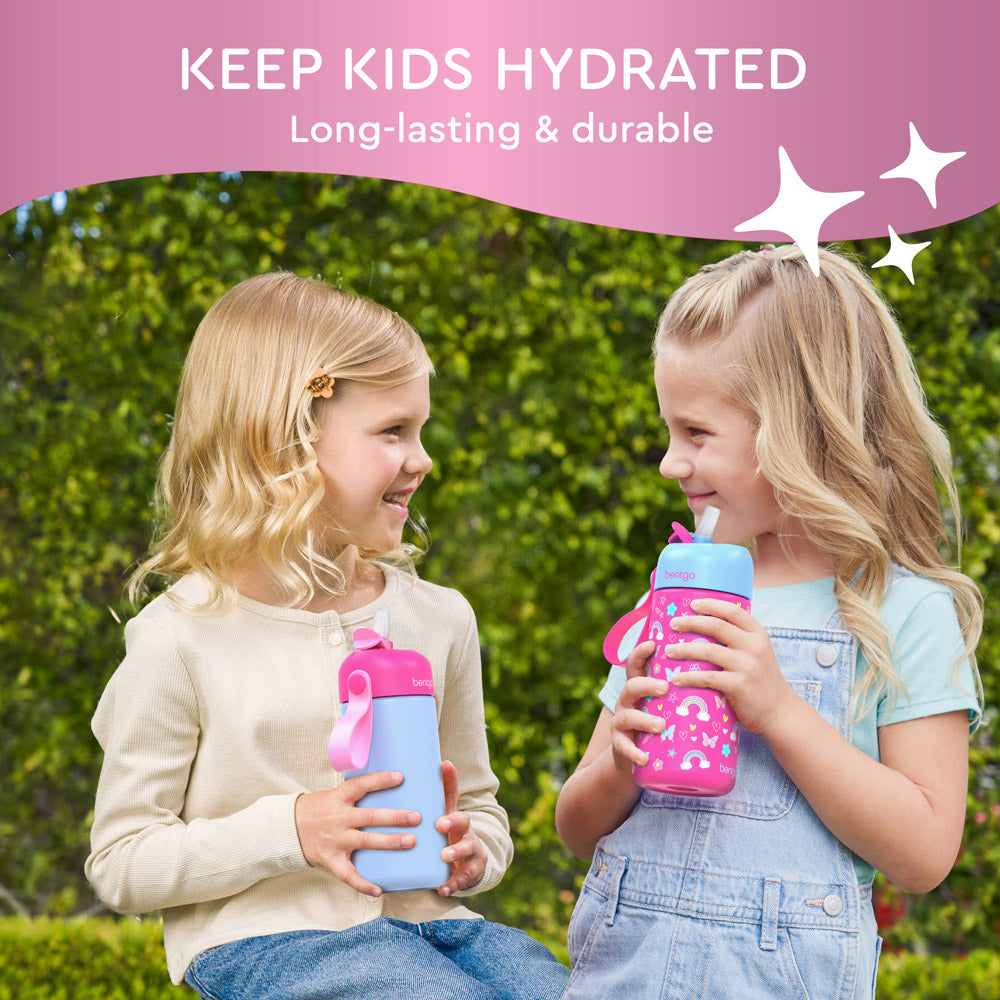 Bentgo® Kids Stainless Steel Insulated Water Bottle (2-Pack)  - Rainbows/Periwinkle | Keep Kids Hydrated - Long-Lasting & Durable