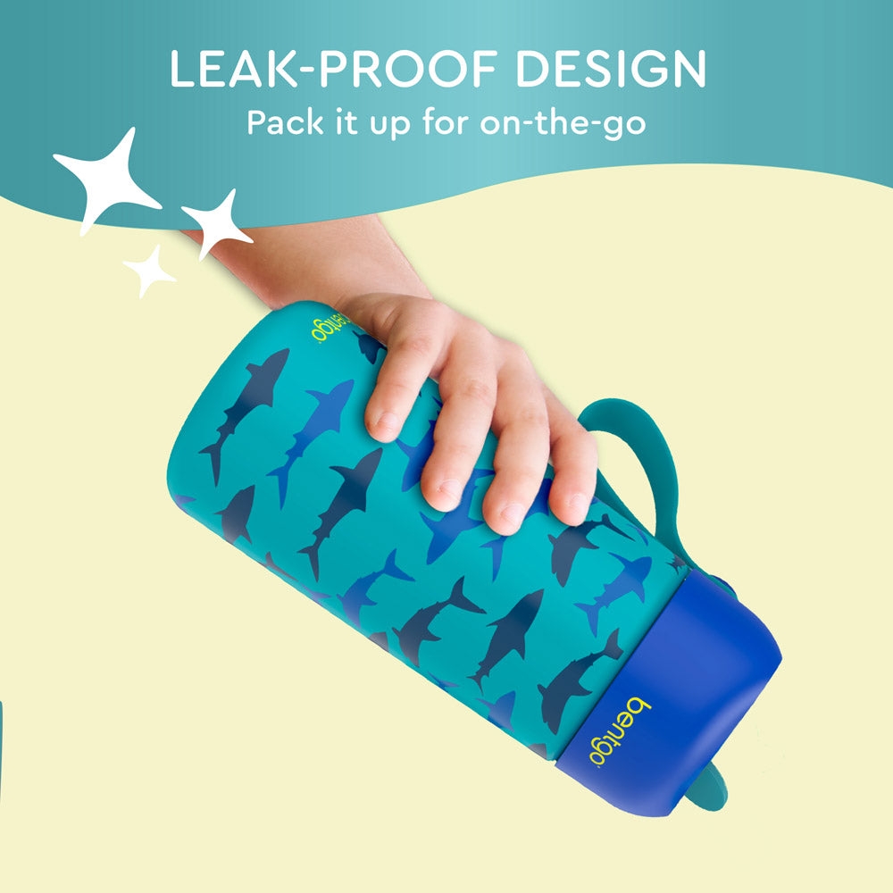Bentgo® Kids Stainless Steel Insulated Water Bottle (2-Pack)  - Shark/Teal Fin | Leak-Proof Design - Pack It Up For On-The-Go