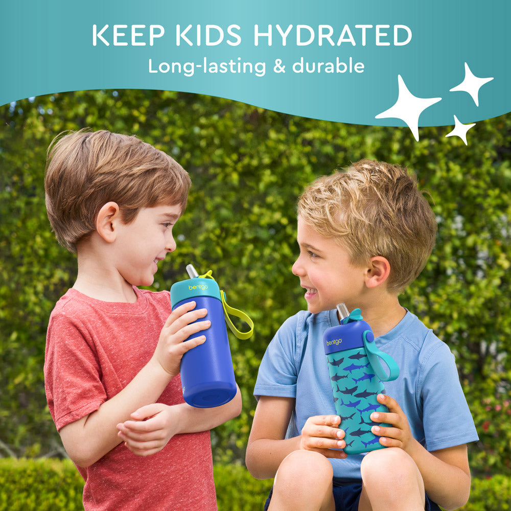 Bentgo® Kids Stainless Steel Insulated Water Bottle (2-Pack)  - Shark/Teal Fin | Keep Kids Hydrated - Long-Lasting & Durable