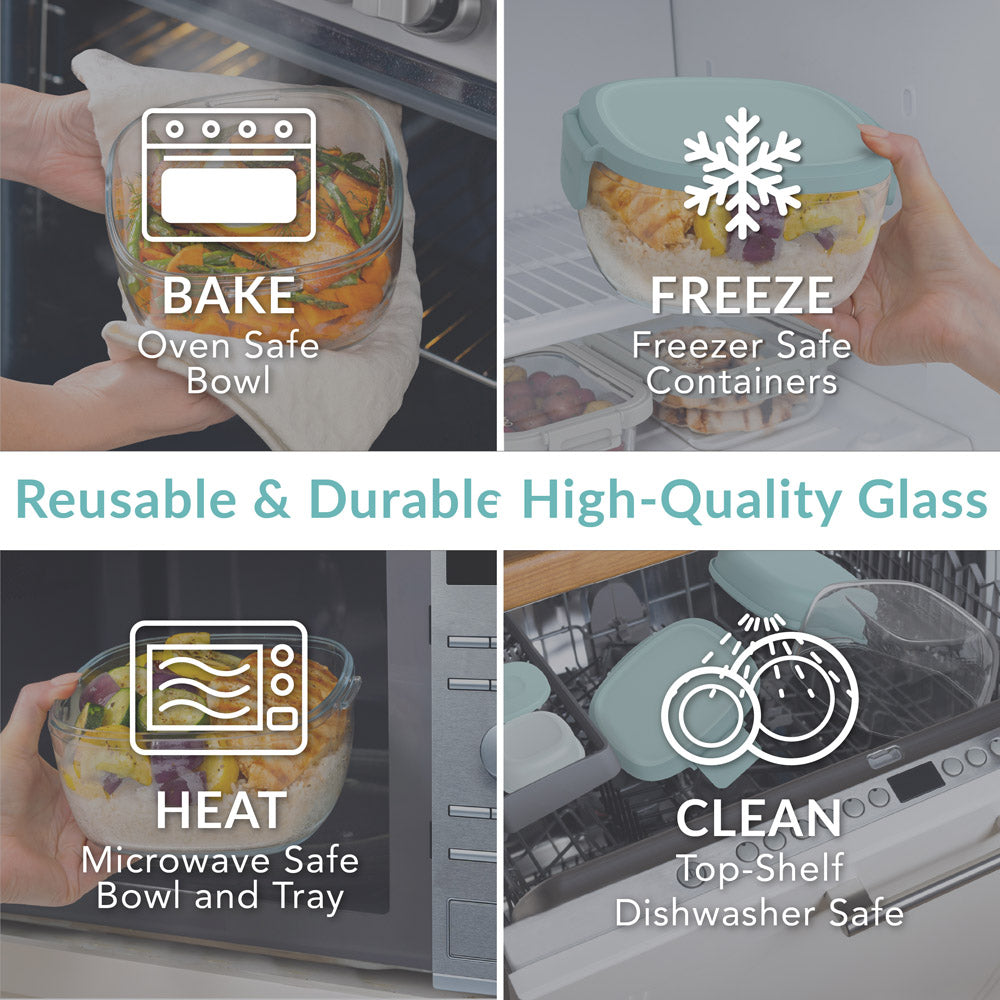 Bentgo® Glass Salad Container - Coastal Seaglass | Made With Reusable & Durable High-Quality Glass. Oven Safe, Freezer Safe, Microwave Safe, and Top-Shelf Dishwasher Safe