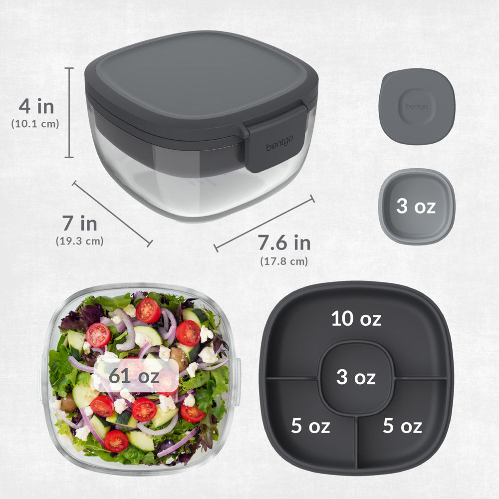 Bentgo® Glass Salad Container - Dark Gray | Salad Container Dimensions