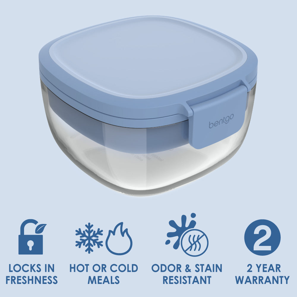 Bentgo® Glass Salad Container - Light Blue | Locks In Freshness, Great For Hot Or Cold Meals, Odor & Stain Resistant Container With A 2 Year Warranty