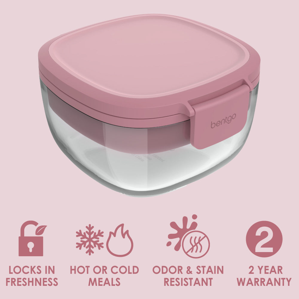 Bentgo® Glass Salad Container - Rose | Locks In Freshness, Great For Hot Or Cold Meals, Odor & Stain Resistant Container With A 2 Year Warranty