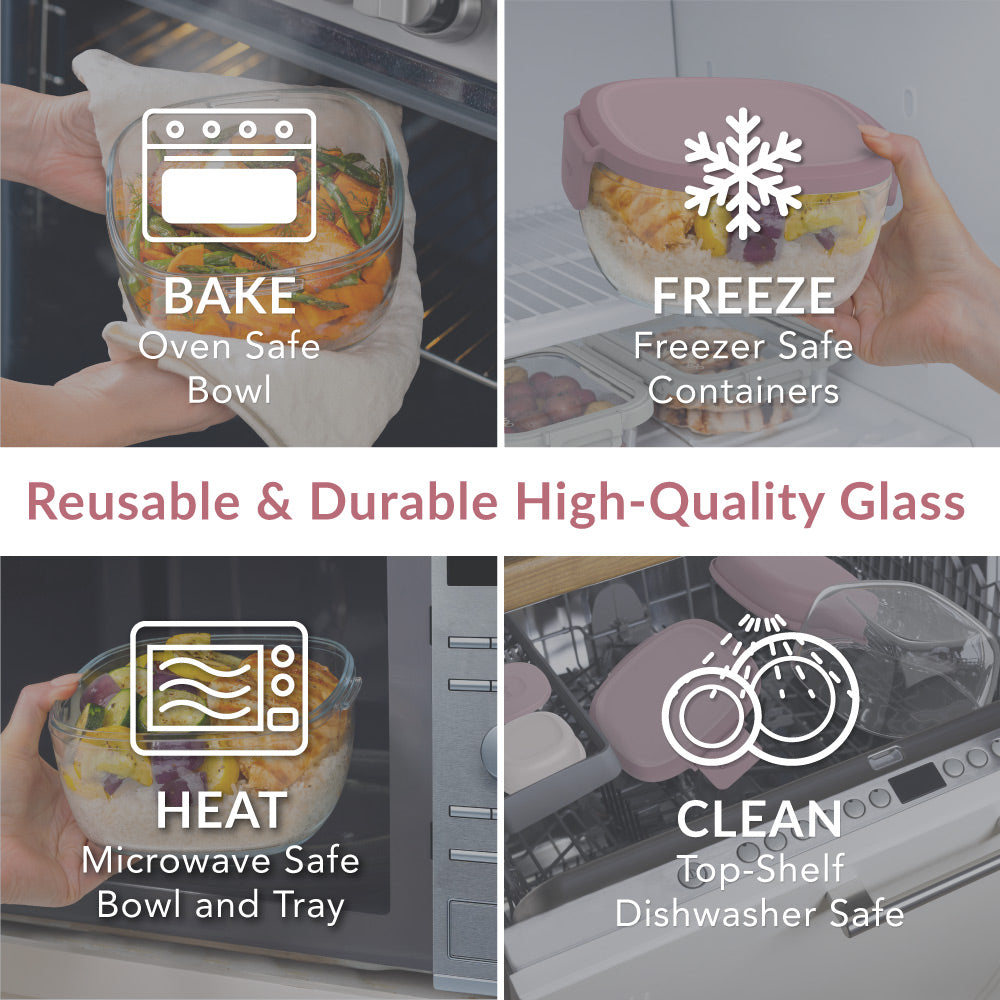 Bentgo® Glass Salad Container - Rose | Made With Reusable & Durable High-Quality Glass. Oven Safe, Freezer Safe, Microwave Safe, and Top-Shelf Dishwasher Safe