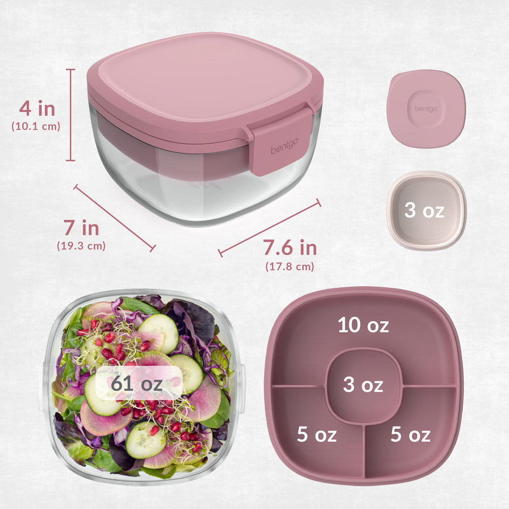 Bentgo® Glass Salad Container - Rose | Salad Container Dimensions