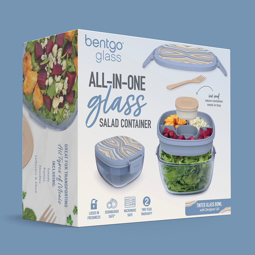 Bentgo® Glass Prints All-in-One Salad Container - Wildly Chic - Soft Blue | Packaging