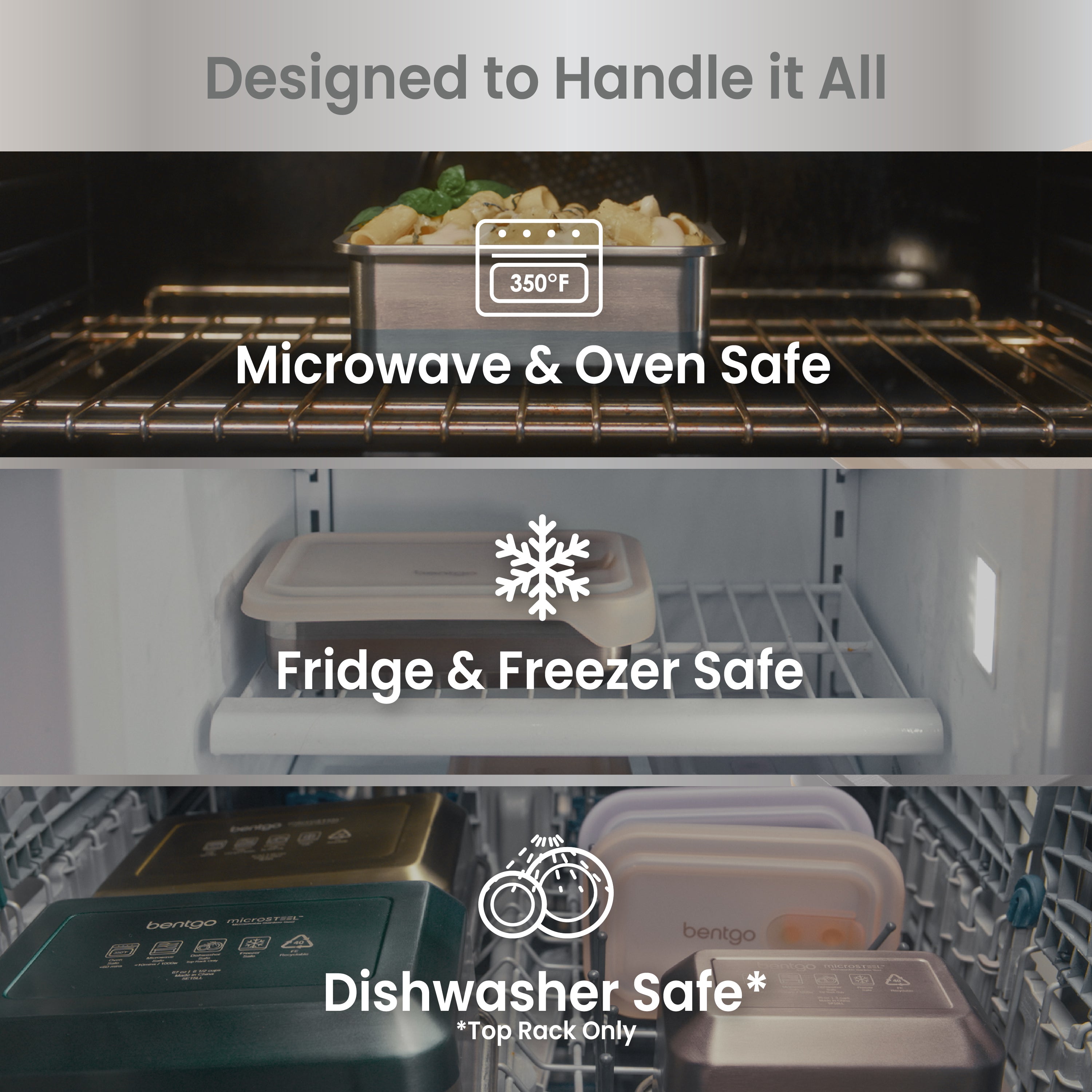 Bentgo® MicroSteel Heat & Eat Container - Dinner Size 5.5 Cups - Gold | Designed To Handle It All - Microwave & Oven Safe, Fridge & Freezer Safe, and Dishwasher Safe (Top Rack Only)