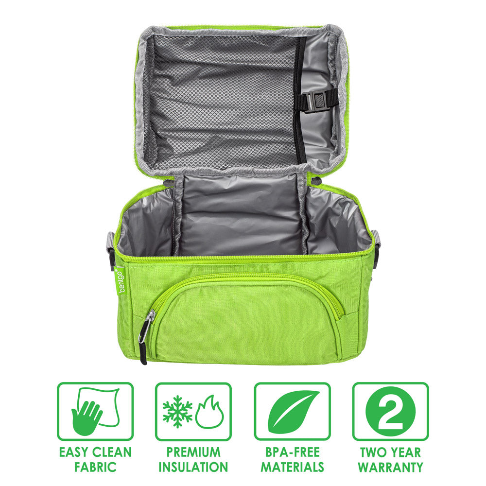 Bentgo Deluxe Lunch Bag in Green. Easy Clean Fabric. Premium Insulation. BPA-Free Materials. 2 Year Warranty.