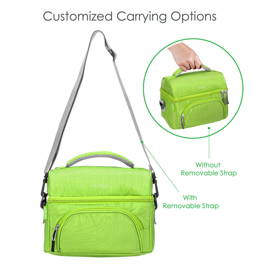 Bentgo Deluxe Lunch Bag in Green. Comes with customized carrying options.
