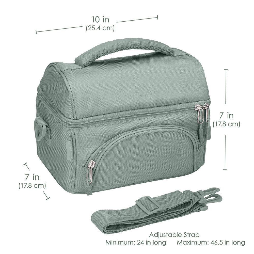 Bentgo Deluxe Lunch Bag in Khaki Green. Dimensions image.