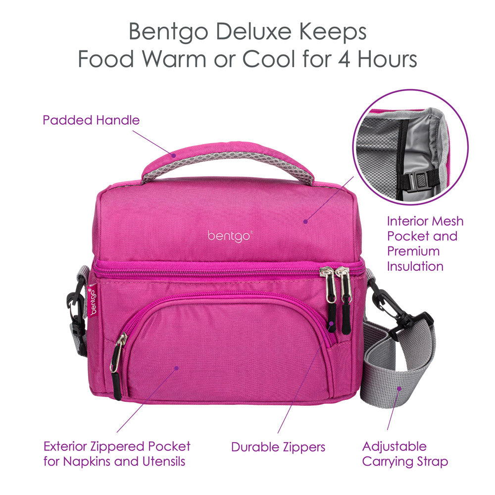 Bentgo Deluxe Lunch Bag in Purple. Bentgo Deluxe keeps food warm or cool for 4 hours.