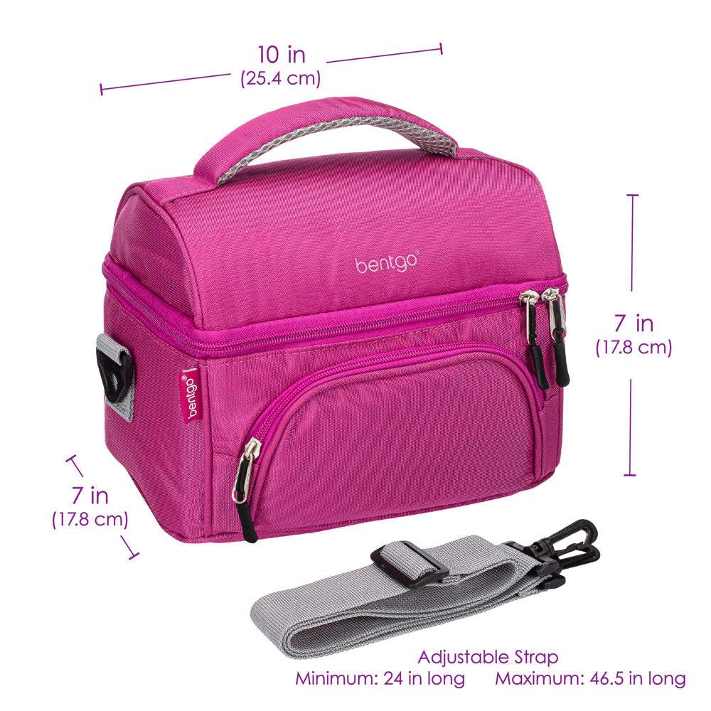 Bentgo Deluxe Lunch Bag in Purple. Dimensions image.