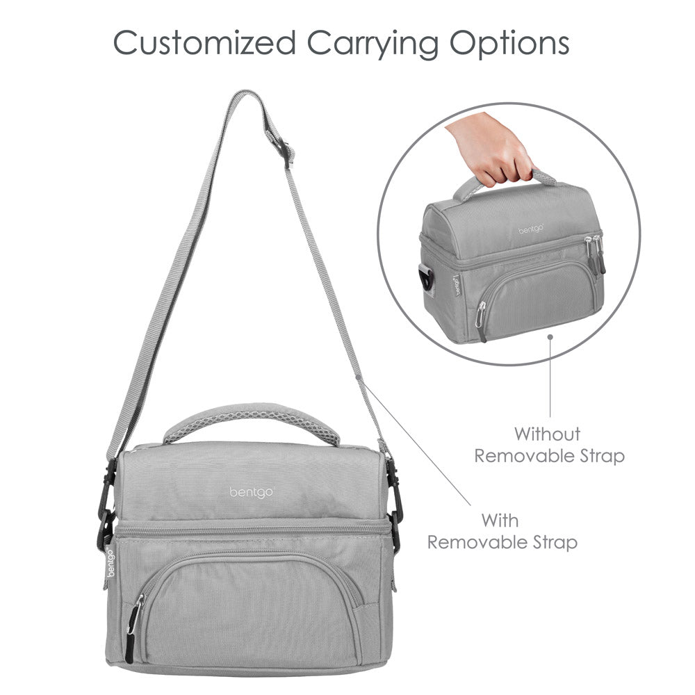 Bentgo Deluxe Lunch Bag in Gray. Comes with customized carrying options.