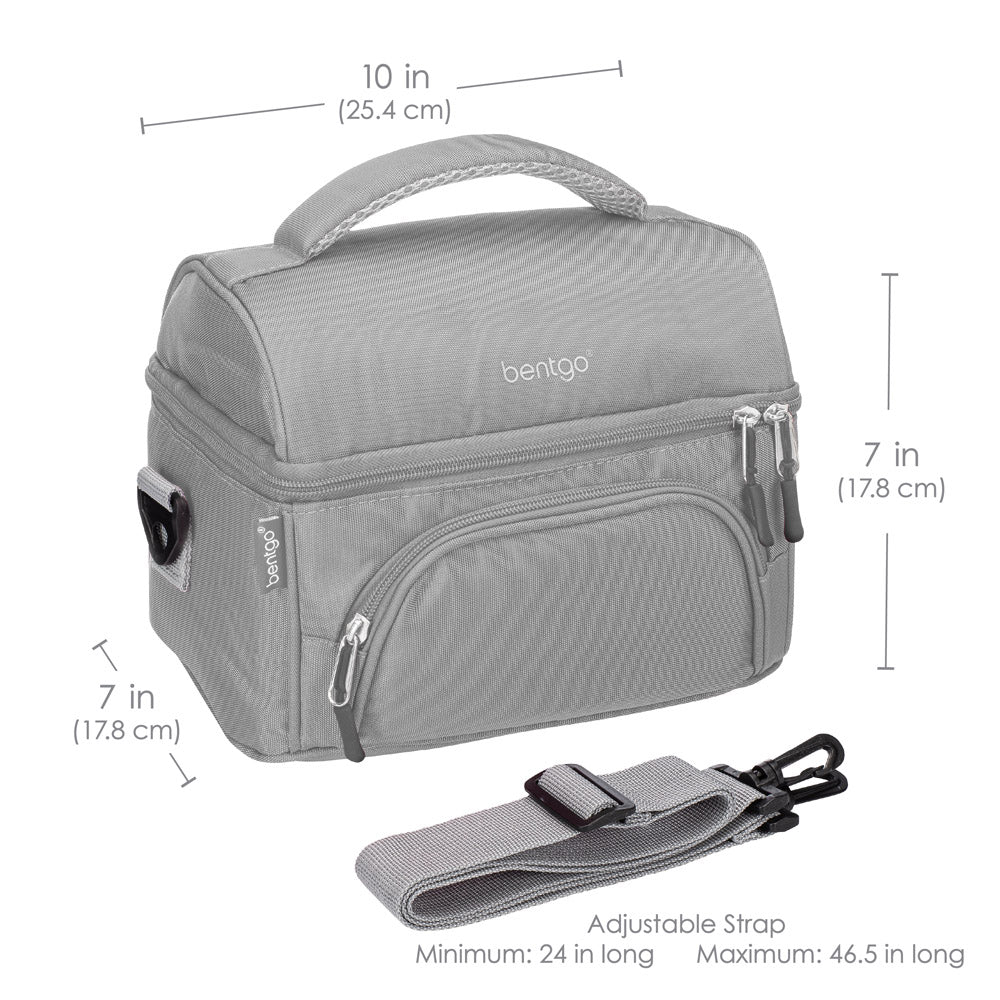Bentgo Deluxe Lunch Bag in Gray. Dimensions image.