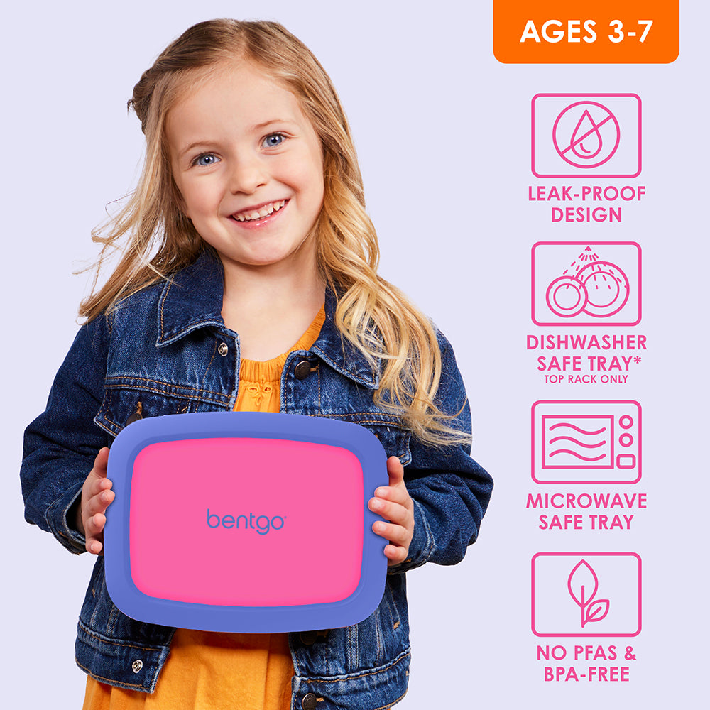 Bentgo® Kids Lunch Box - Fuchsia | Leak-Proof Design, Dishwasher Safe Tray - Top Rack Only, Microwave Safe Tray, And No PFAs & BPA-Free