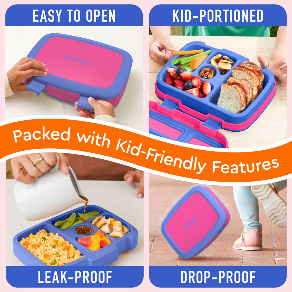 Bentgo® Kids Lunch Box - Fuchsia | Kids Lunch Box Packed With Kid-Friendly Features Such As Easy To Open And Drop-Proof