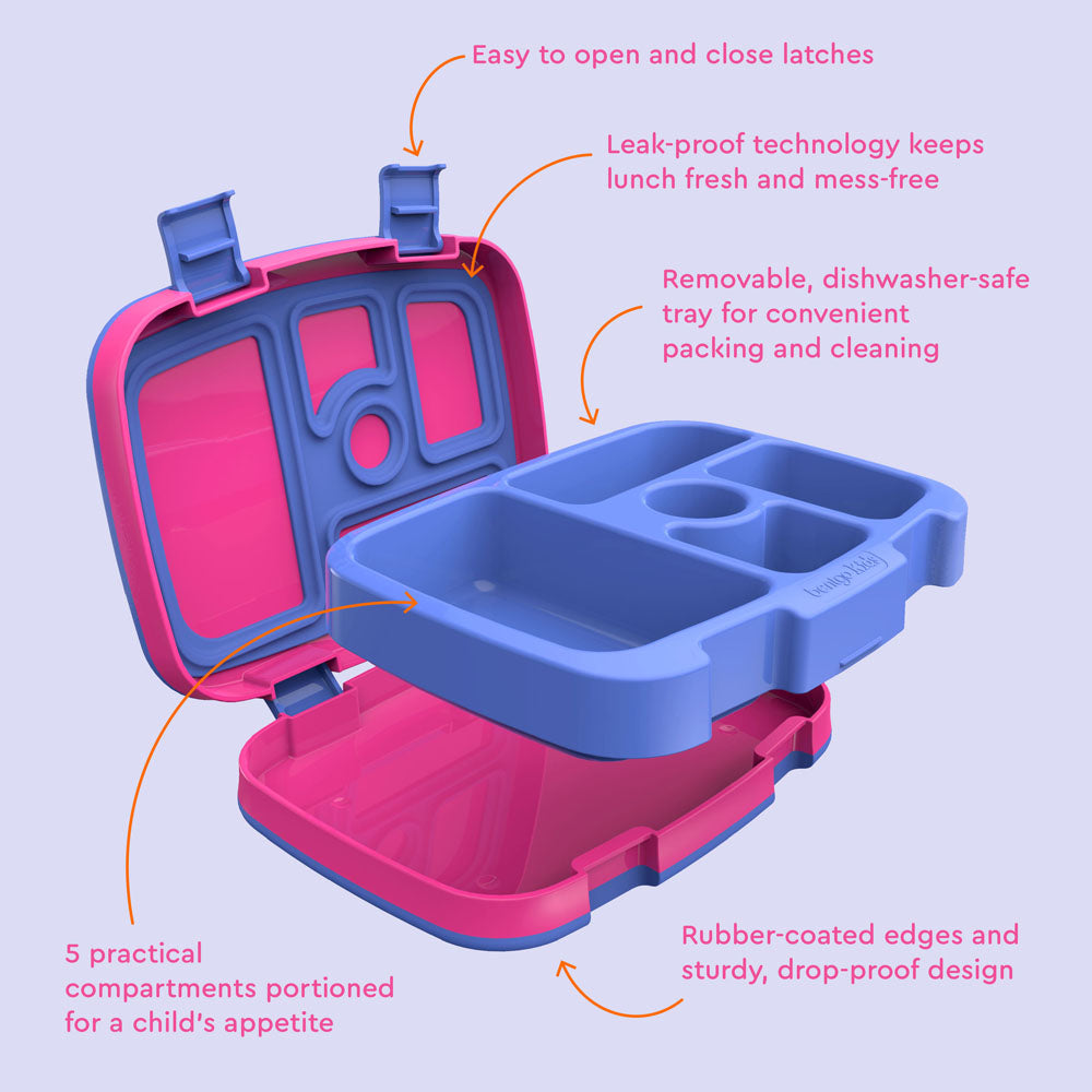 Bentgo® Kids Lunch Box - Fuchsia | Kids Lunch Box Features Include Easy To Open And Close Latches, Leak-Proof Technology Keeps Lunch Fresh And Mess-Free, And Rubber-Coated Edges And Sturdy, Drop-Proof Design