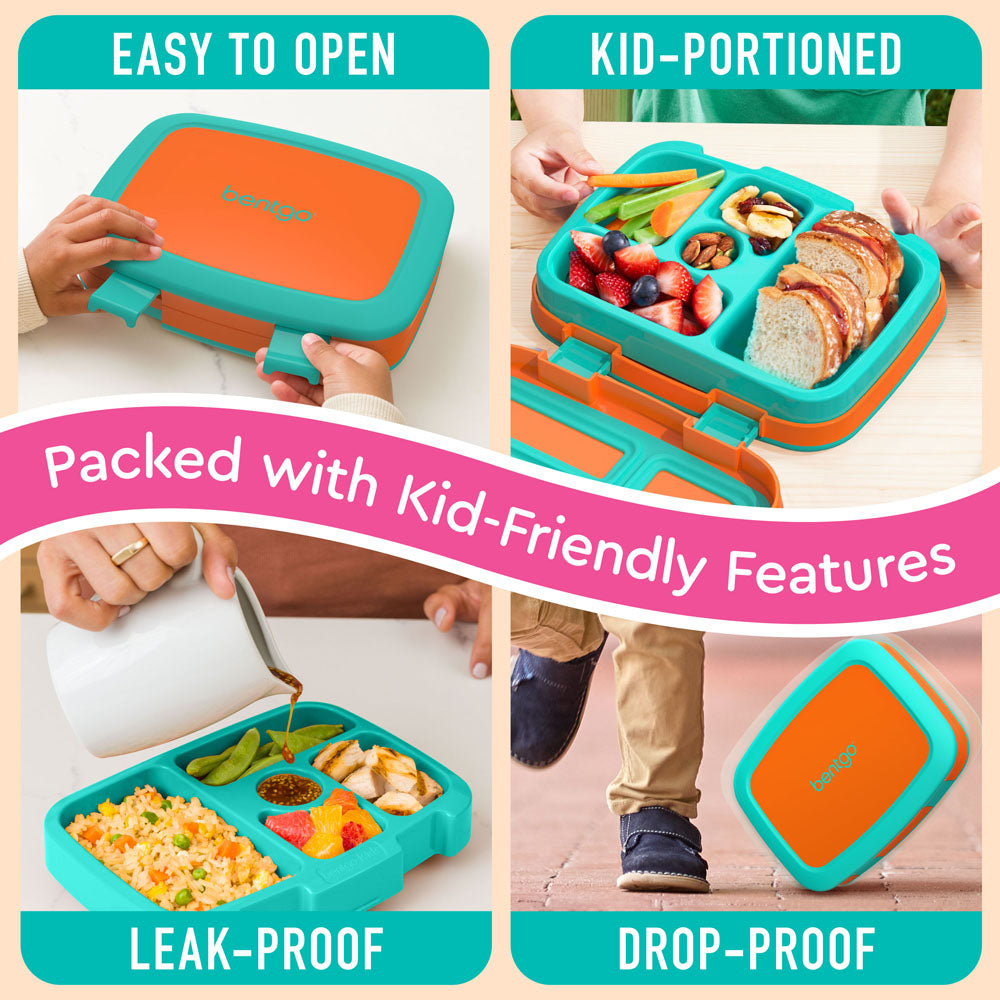 Bentgo® Kids Lunch Box - Orange | Kids Lunch Box Packed With Kid-Friendly Features Such As Easy To Open And Drop-Proof
