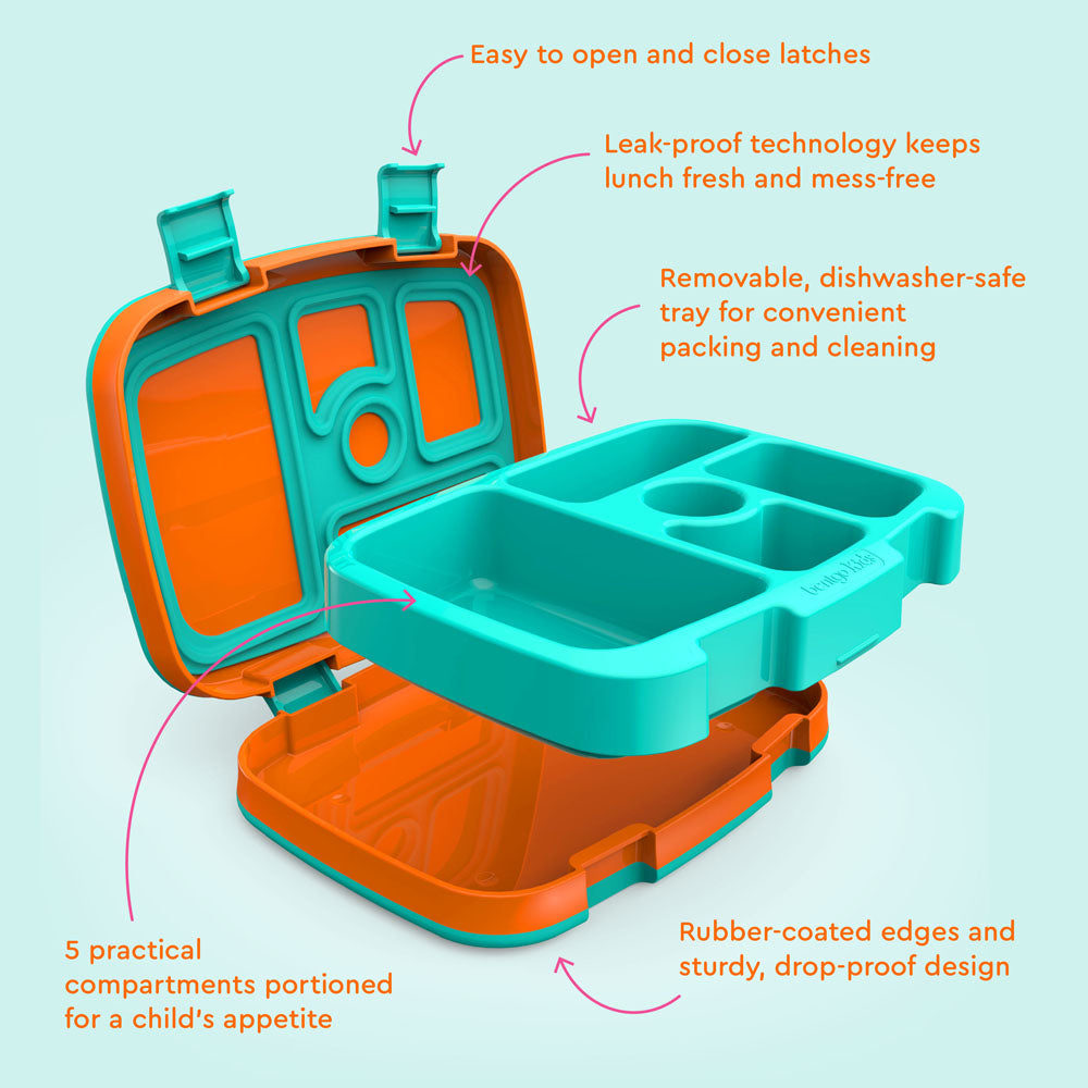 Bentgo® Kids Lunch Box - Orange | Kids Lunch Box Features Include Easy To Open And Close Latches, Leak-Proof Technology Keeps Lunch Fresh And Mess-Free, And Rubber-Coated Edges And Sturdy, Drop-Proof Design