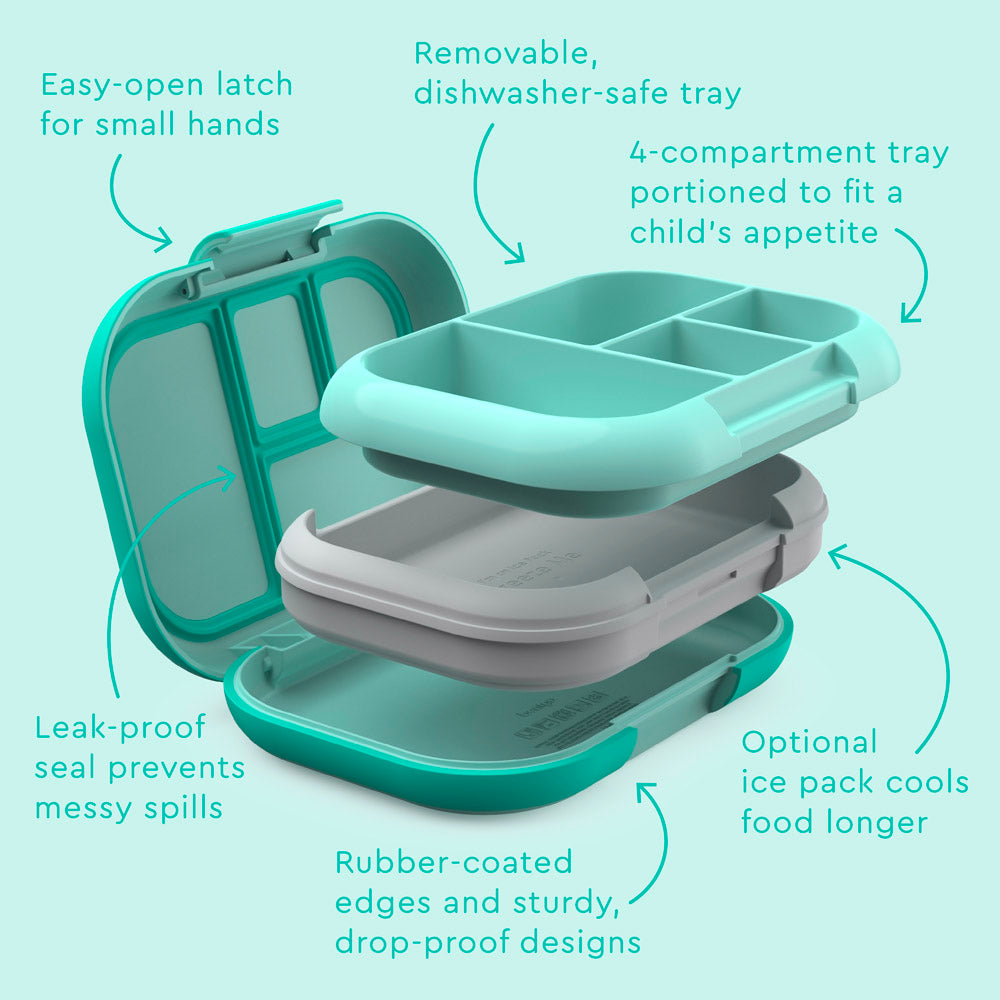 Bentgo® Kids Chill Lunch Box - Aqua | Kids Lunch Box Features Include Easy To Open And Close Latches, Leak-Proof Technology Keeps Lunch Fresh And Mess-Free, And Rubber-Coated Edges And Sturdy, Drop-Proof Design