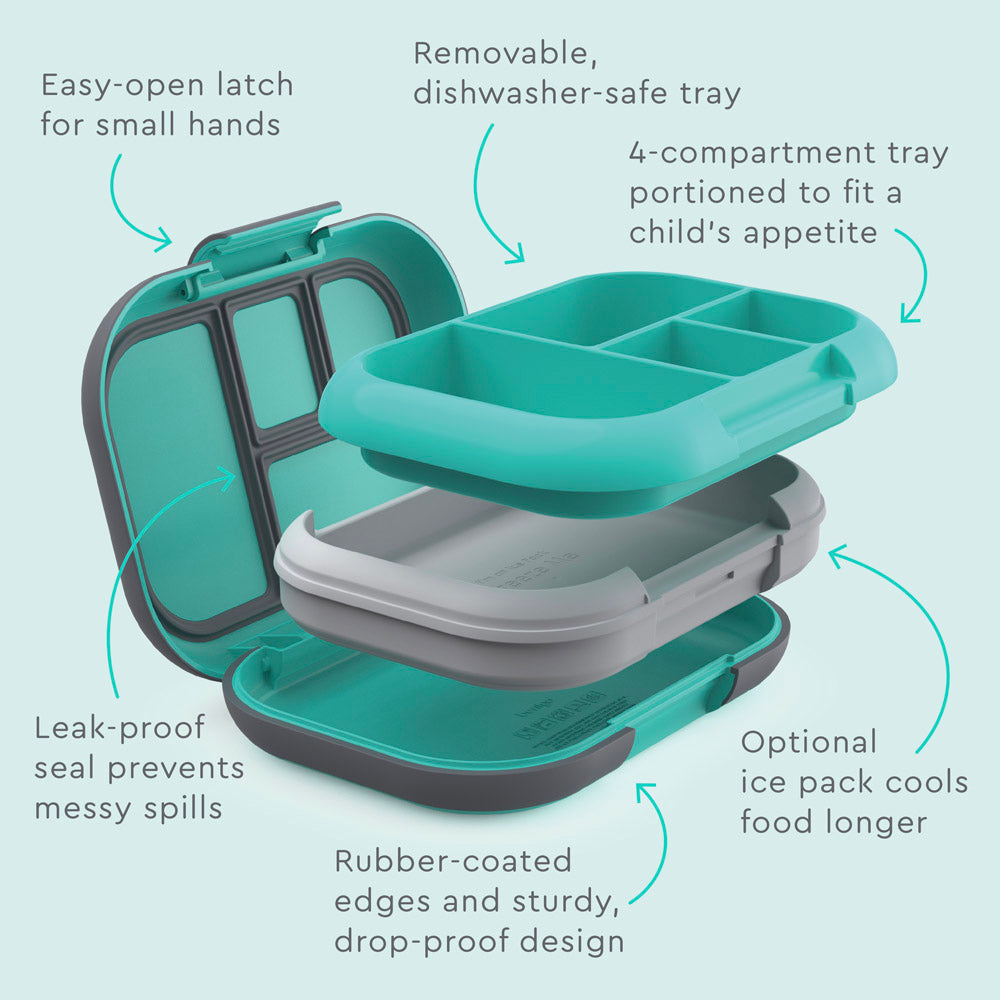 Bentgo® Kids Chill Lunch Box - Electric Aqua | Kids Lunch Box Features Include Easy To Open And Close Latches, Leak-Proof Technology Keeps Lunch Fresh And Mess-Free, And Rubber-Coated Edges And Sturdy, Drop-Proof Design