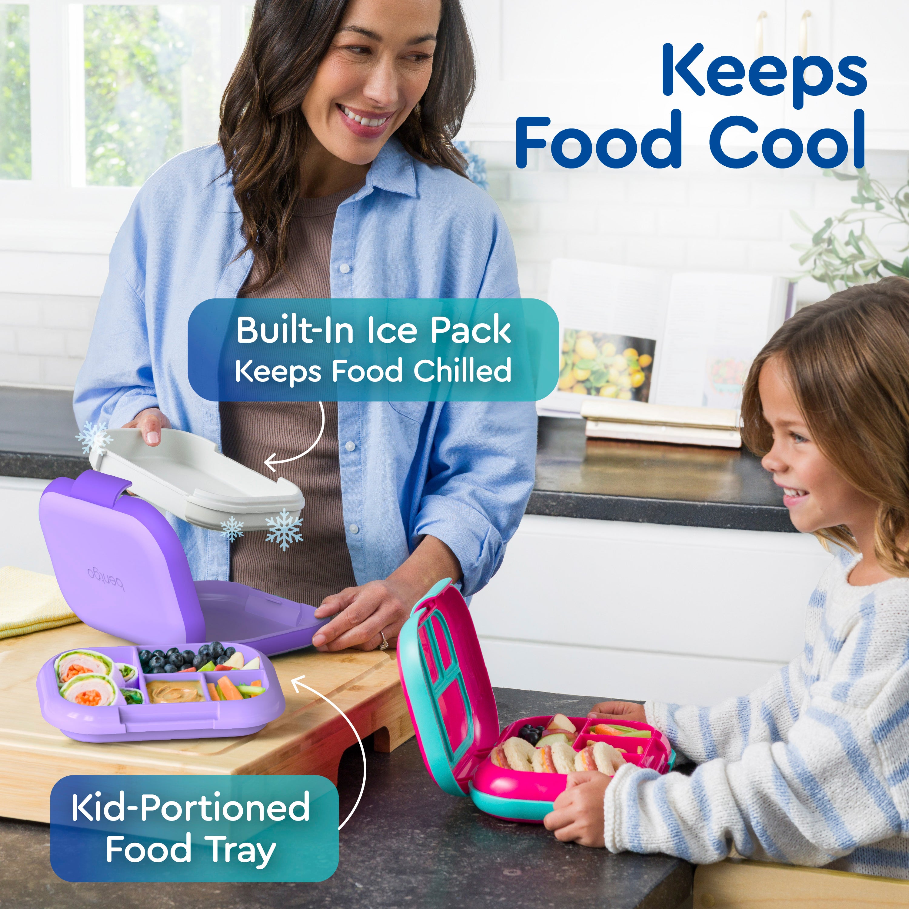 Bentgo® Chill Kids Lunch Box  - Fuchsia/Teal | Built-In Ice Pack Keeps Food Chilled And Kid-Portioned Food Tray