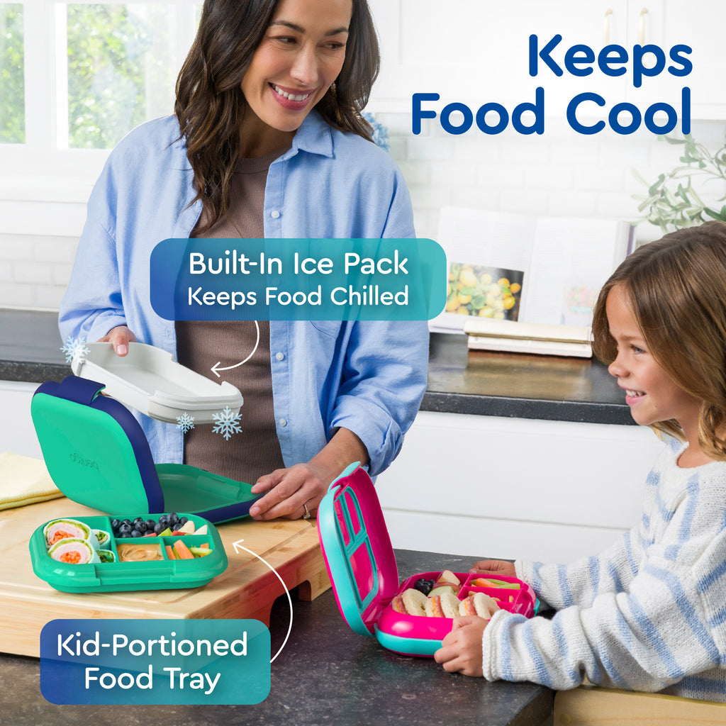 Bentgo® Kids Chill Lunch Box (2-Pack)  - Green/Navy | Built-In Ice Pack Keeps Food Chilled And Kid-Portioned Food Tray