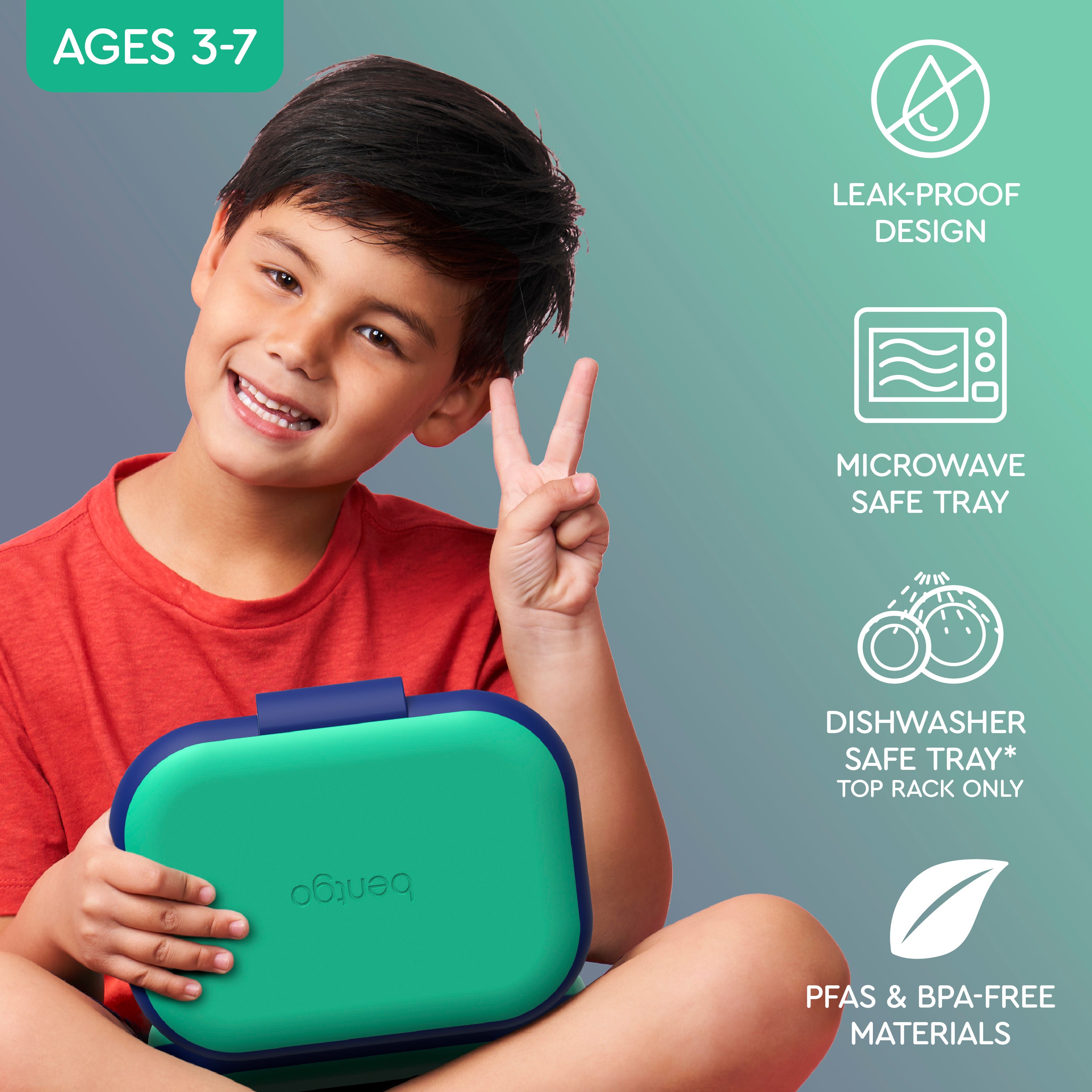 Bentgo® Chill Kids Lunch Box (2-Pack) - Green/Navy | Leak-Proof Design, Microwave Safe Tray, Dishwasher Safe Tray (Top Rack Only), And Made With PFAS & BPA-Free Materials