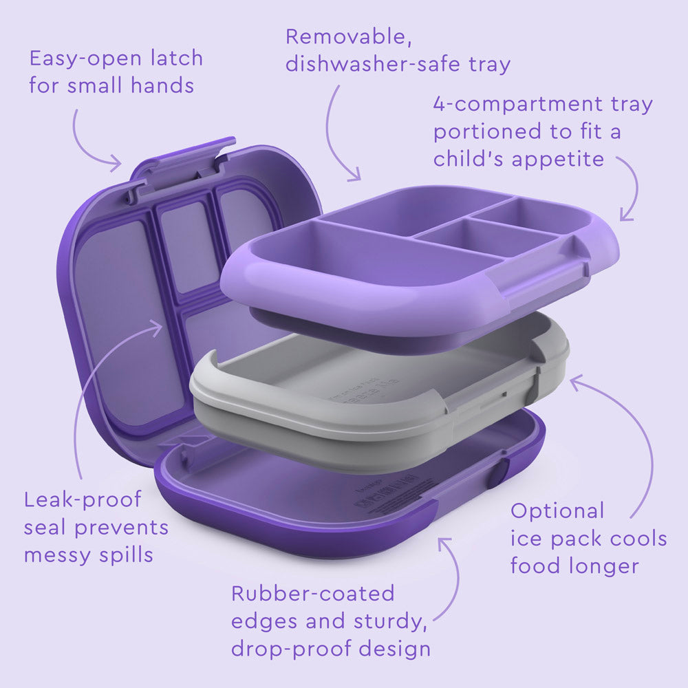 Bentgo® Kids Chill Lunch Box - Purple | Kids Lunch Box Features Include Easy To Open And Close Latches, Leak-Proof Technology Keeps Lunch Fresh And Mess-Free, And Rubber-Coated Edges And Sturdy, Drop-Proof Design