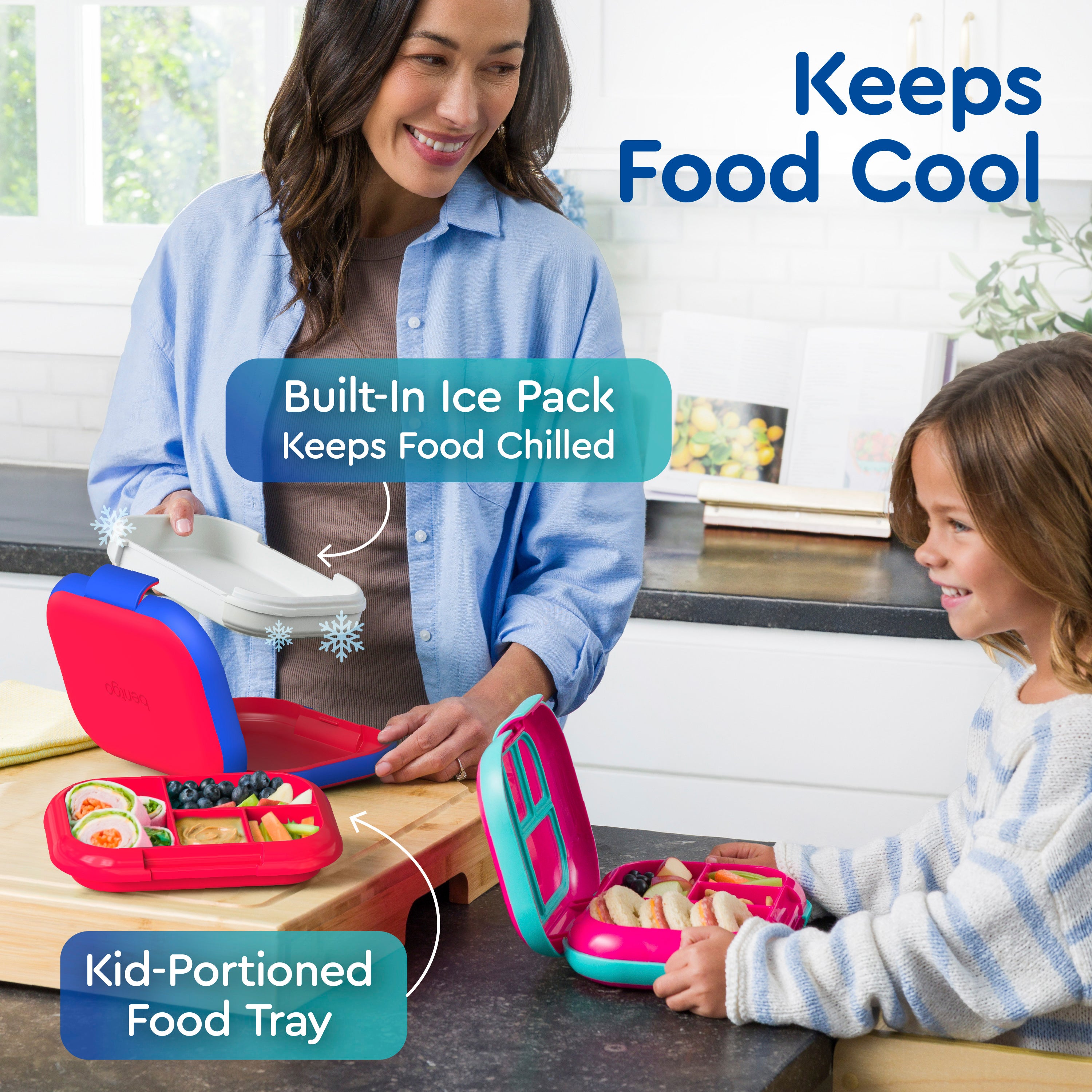 Bentgo® Chill Kids Lunch Box  - Red/Royal | Built-In Ice Pack Keeps Food Chilled And Kid-Portioned Food Tray