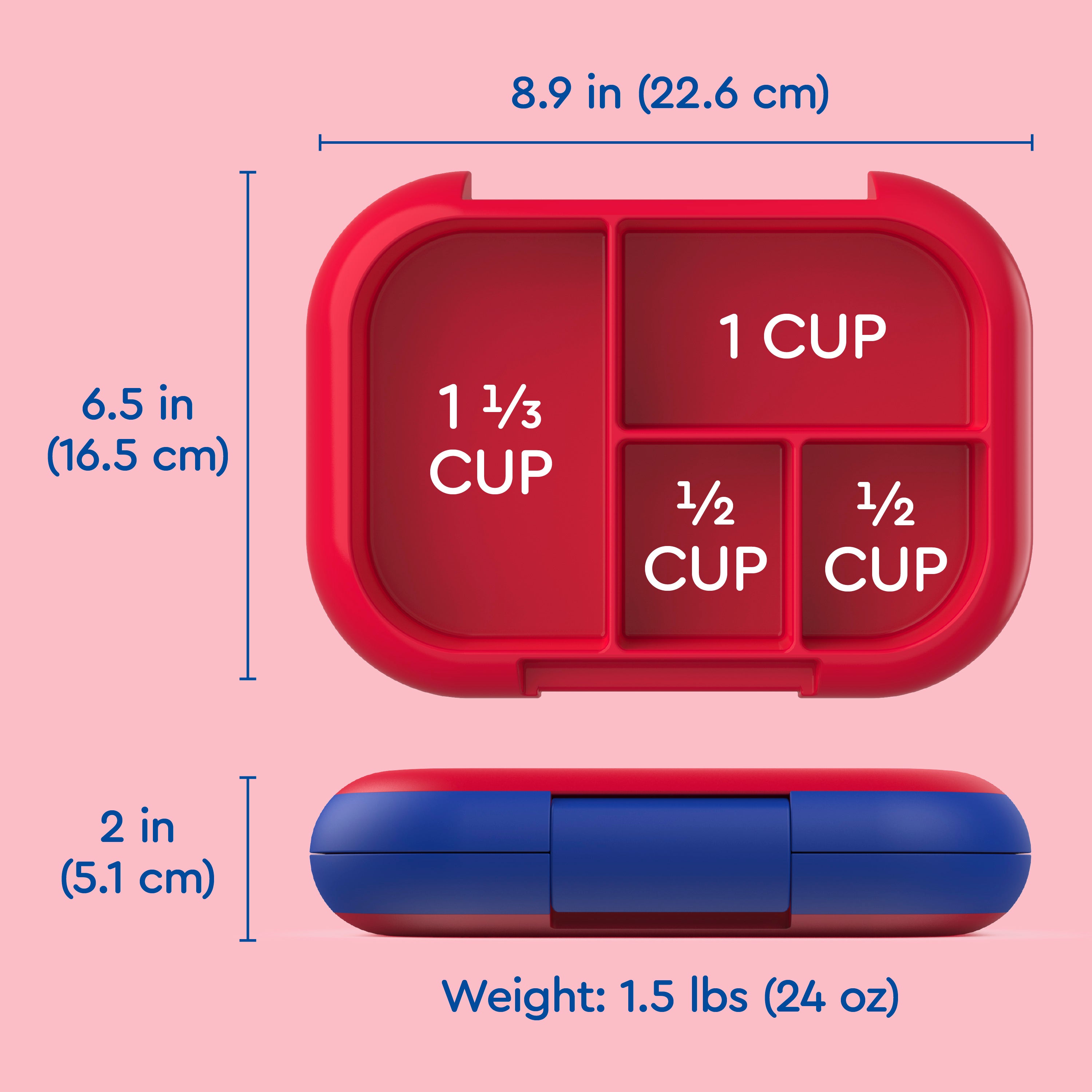 Bentgo® Chill Kids Lunch Box - Red/Royal | Dimensions