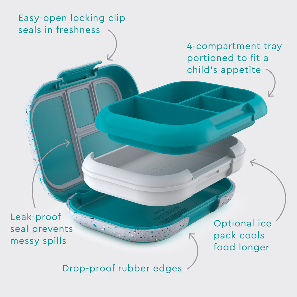 Bentgo Kids Chill Lunch Box - Confetti Designed Leak-Proof Bento & Removable Ice Pack 4 Compartments, Microwave Dishwasher Safe, Patented, 2-Year