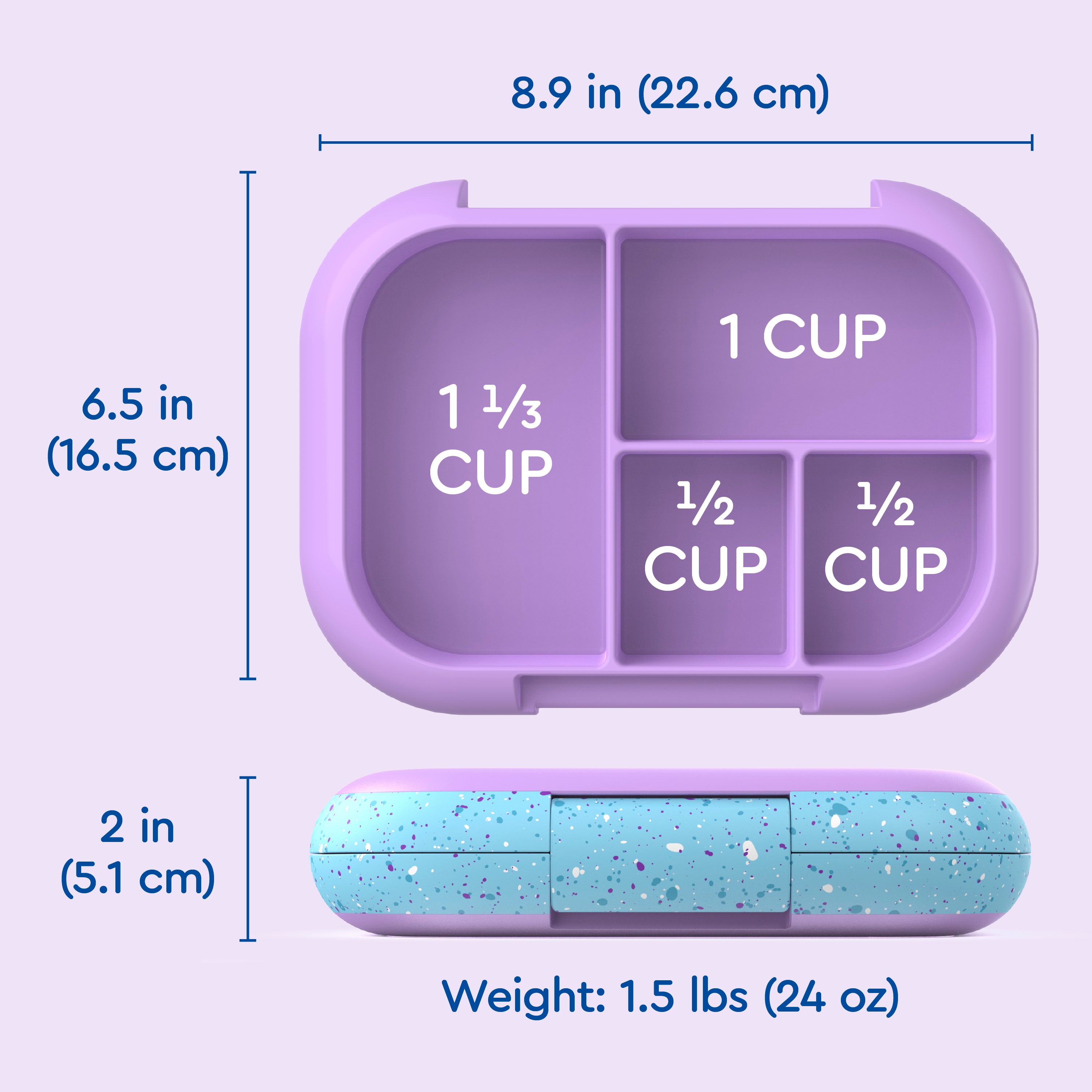 Bentgo® Chill Kids Lunch Box - Vivid Orchid Speckle| Dimensions