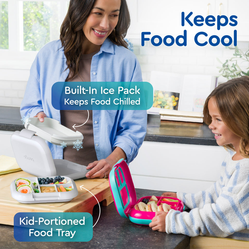 Bentgo® Kids Chill Lunch Box (2-Pack)  - Gray | Built-In Ice Pack Keeps Food Chilled And Kid-Portioned Food Tray