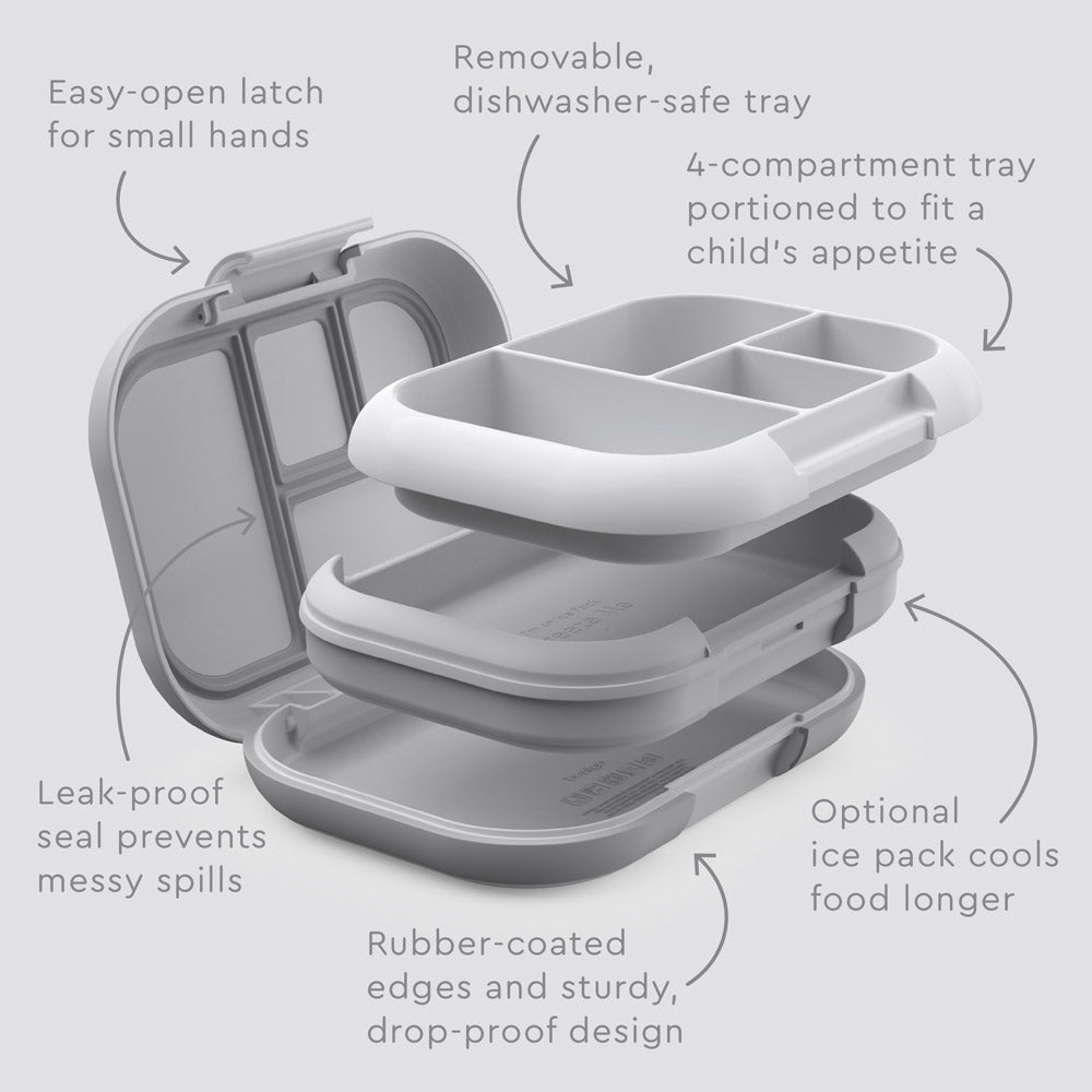 Bentgo® Kids Chill Lunch Box - Gray | Kids Lunch Box Features Include Easy To Open And Close Latches, Leak-Proof Technology Keeps Lunch Fresh And Mess-Free, And Rubber-Coated Edges And Sturdy, Drop-Proof Design