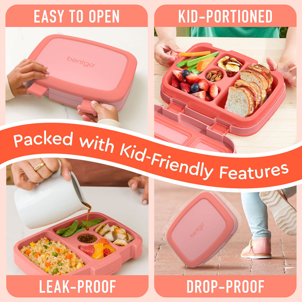 Bentgo® Kids Lunch Box - Coral | Kids Lunch Box Packed With Kid-Friendly Features Such As Easy To Open And Drop-Proof