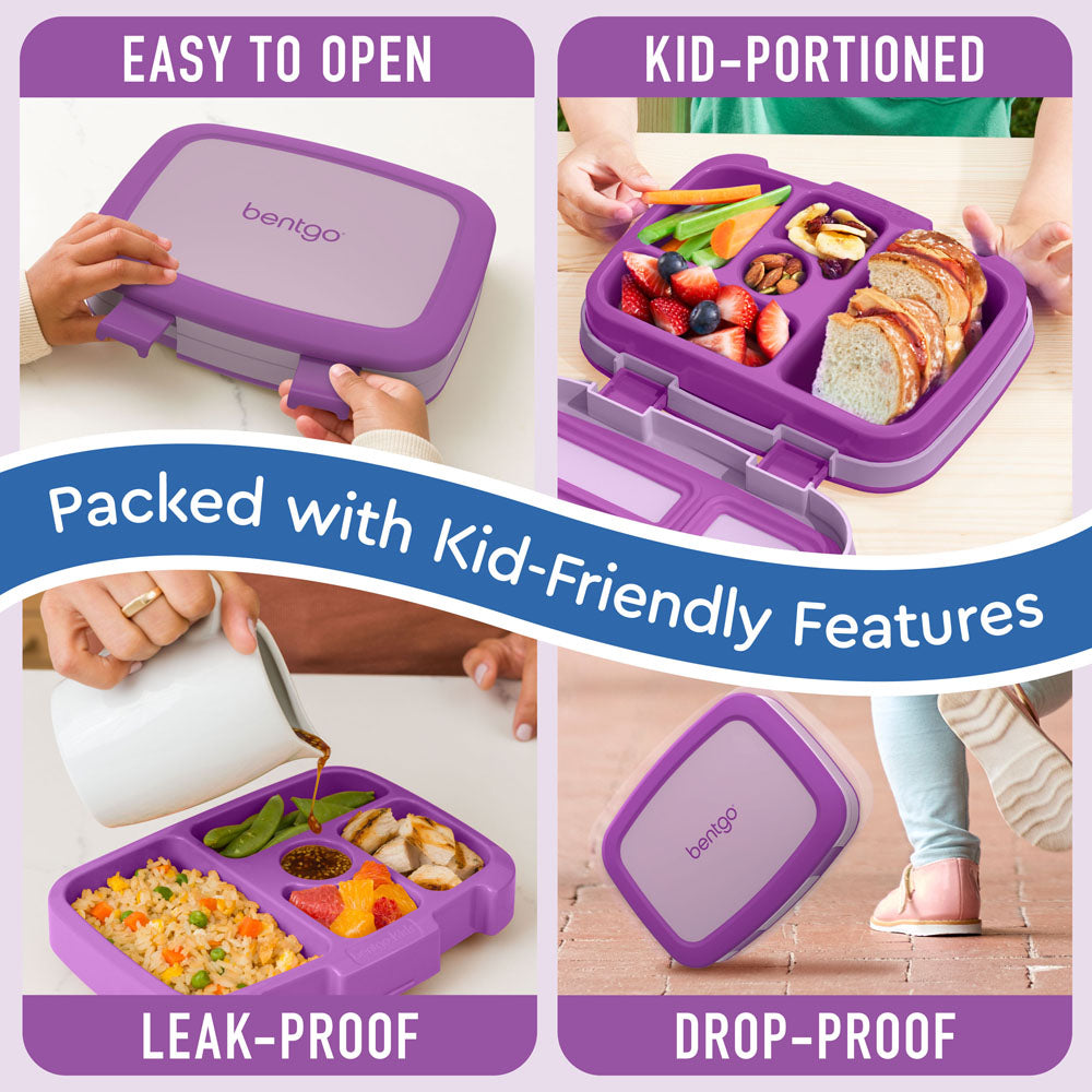 Bentgo® Kids Lunch Box - Purple | Kids Lunch Box Packed With Kid-Friendly Features Such As Easy To Open And Drop-Proof