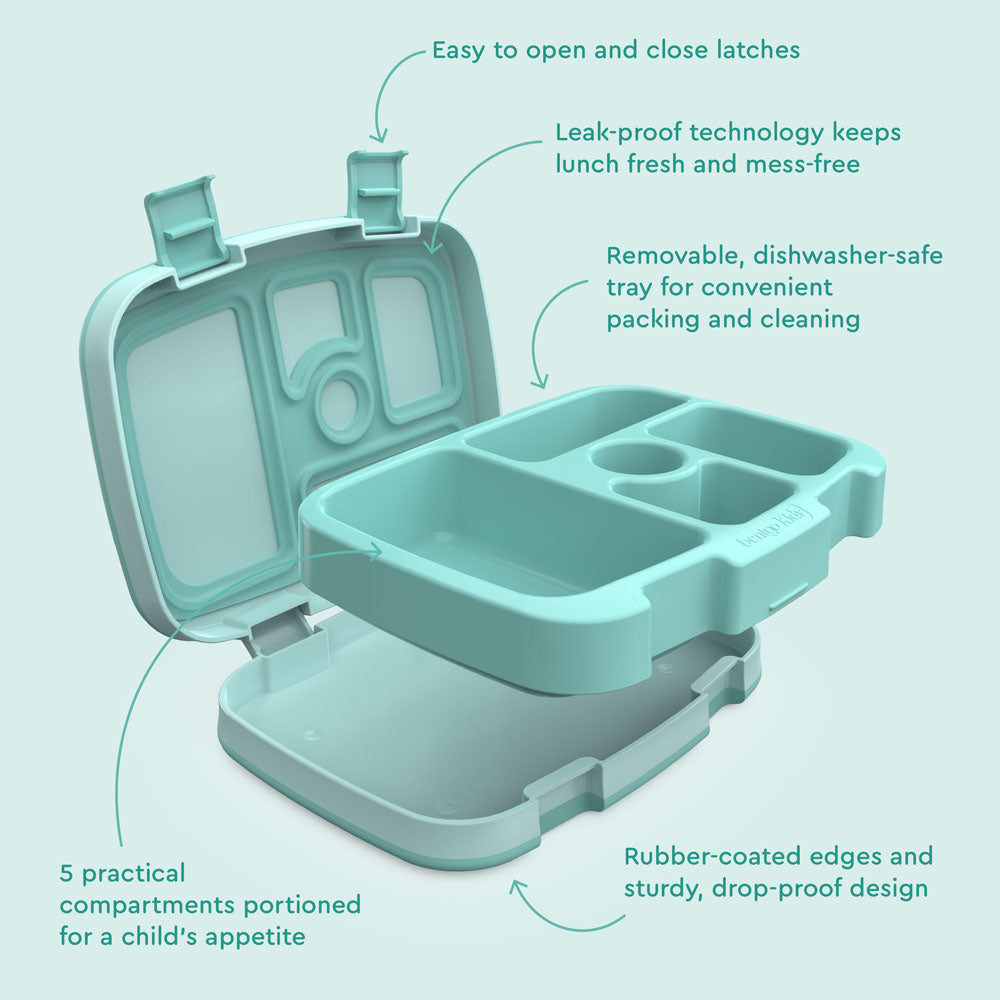 Bentgo® Kids Lunch Box - Seafoam | Kids Lunch Box Features Include Easy To Open And Close Latches, Leak-Proof Technology Keeps Lunch Fresh And Mess-Free, And Rubber-Coated Edges And Sturdy, Drop-Proof Design