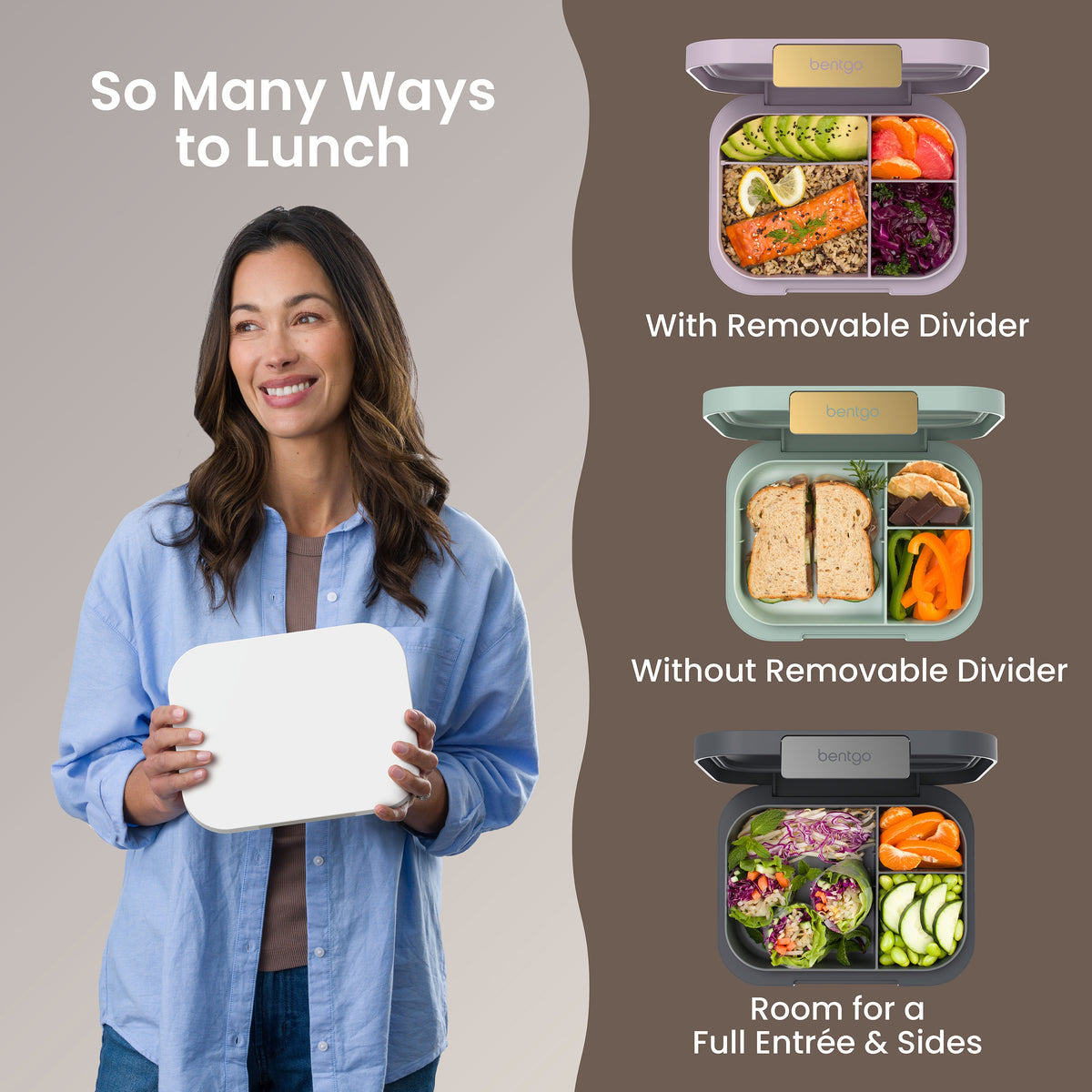 Bentgo® Modern Lunch Box - White | So Many Ways To Lunch - With Removable Divider, Without Removable Divider, and Room for a Full Entrée & Sides