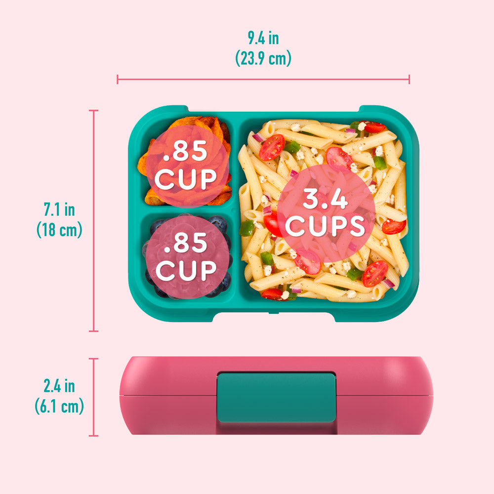 Bentgo® Pop Lunch Box - Bright Coral/Teal | Dimensions