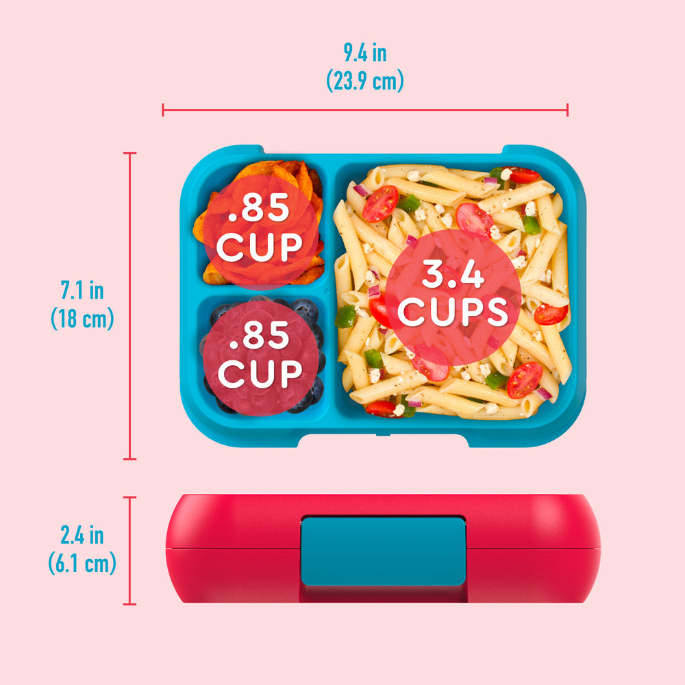 Bentgo® Pop Lunch Box - Flame Red/Turquoise | Dimensions